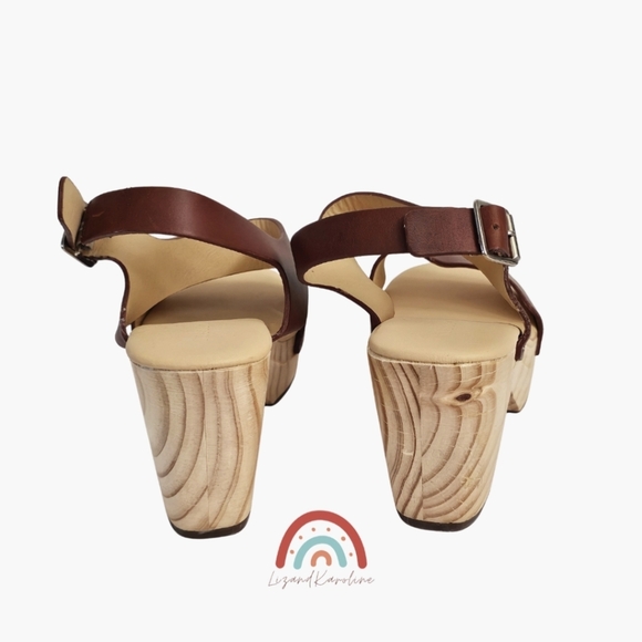 New! Nisolo All Day Open Toe Clog Leather Wood Chunky Platform Sandals in Brandy - Picture 9 of 16